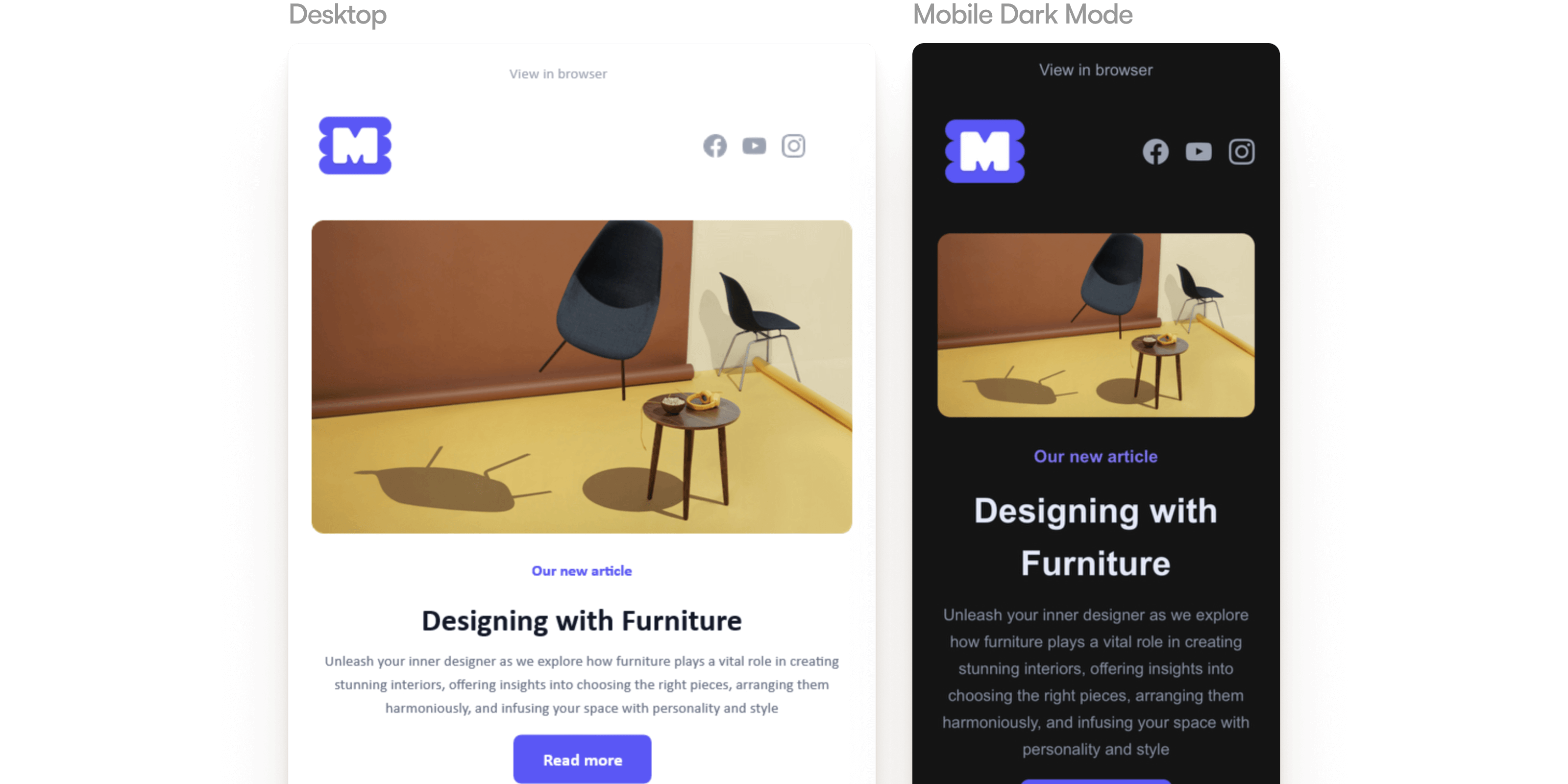 Outlook preview of email template