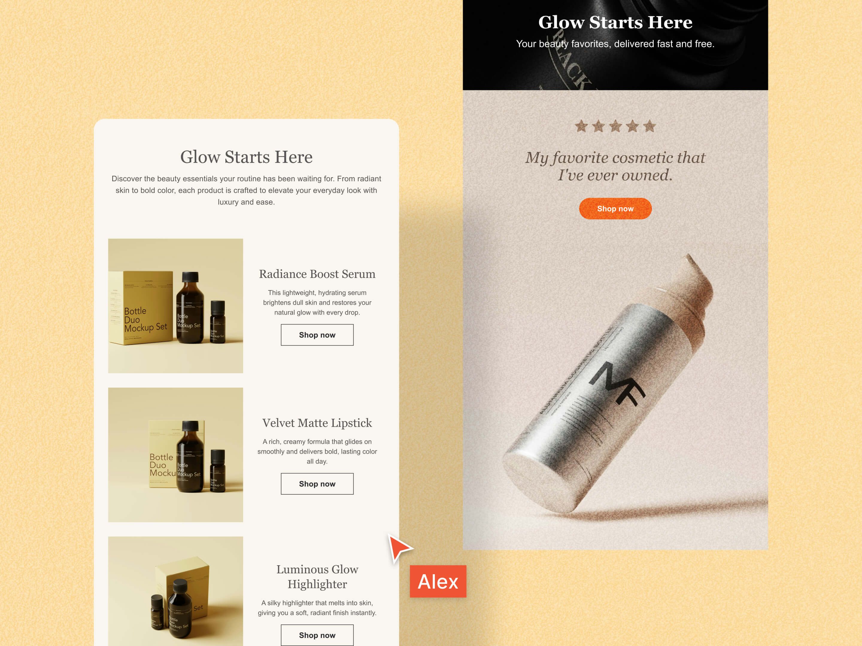 Modern grid email bundling cleanser, toner, and moisturizer